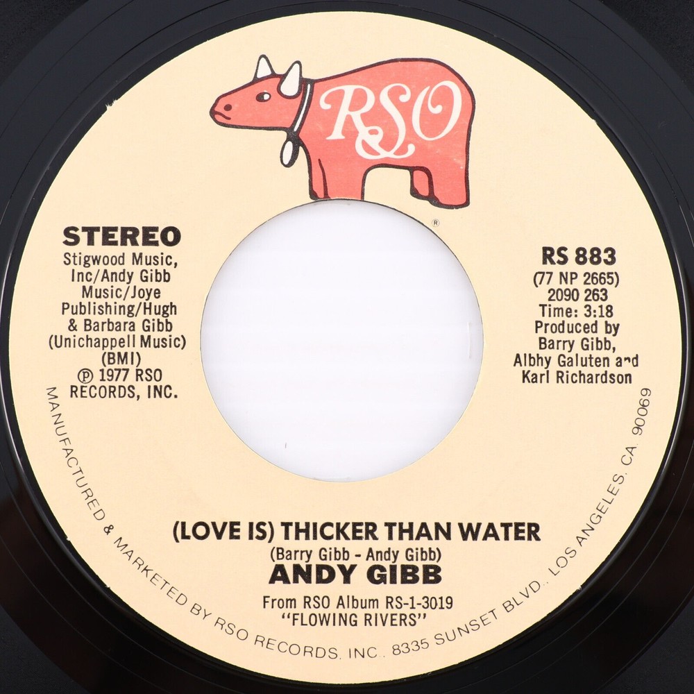 Andy Gibb, (Love Is) Thicker Than Water/ Words And Music 45 rpm 7" Single Record
